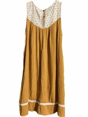Rewind Mustard Color Bohemian Midi Dress With Lace Trim Size Medium